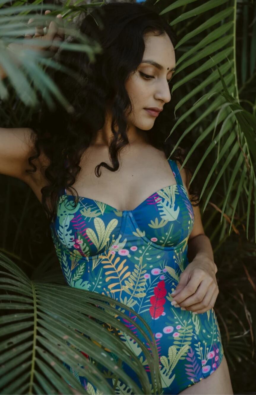 Cocopalm One Piece Tropical Jungle Corset Maillot Swimsuit Size S